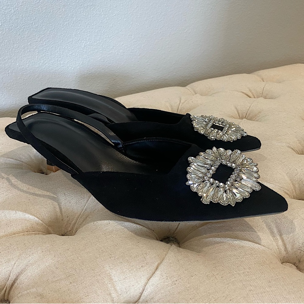 Zara black suede slingback heels size 9